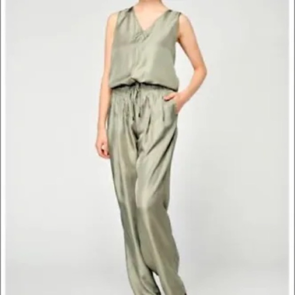 🍃 RAG & BONE Silk  JUMPSUIT Romper Elsa Khaki Sage V-Neck Baggy NWOT siz…